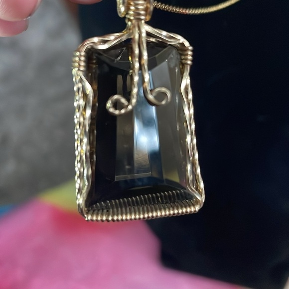 Gold Wire Wrapped brown glass Pendant Necklace - Picture 5 of 5